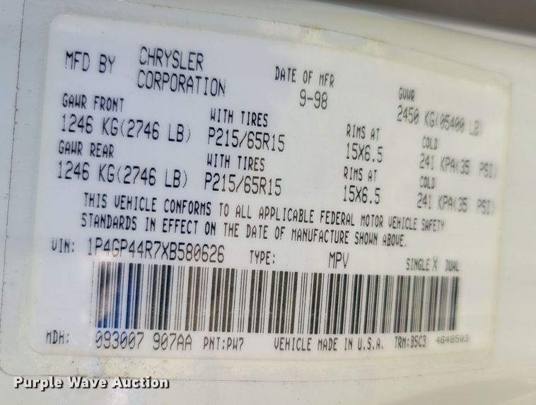 image for item LN9597 1999 Plymouth Grand Voyager  van