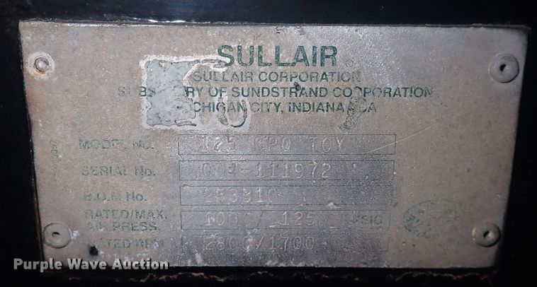 image for item MA9649 Sullair 125  air compressor
