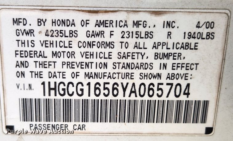 image for item MK9397 2000 Honda Accord EX