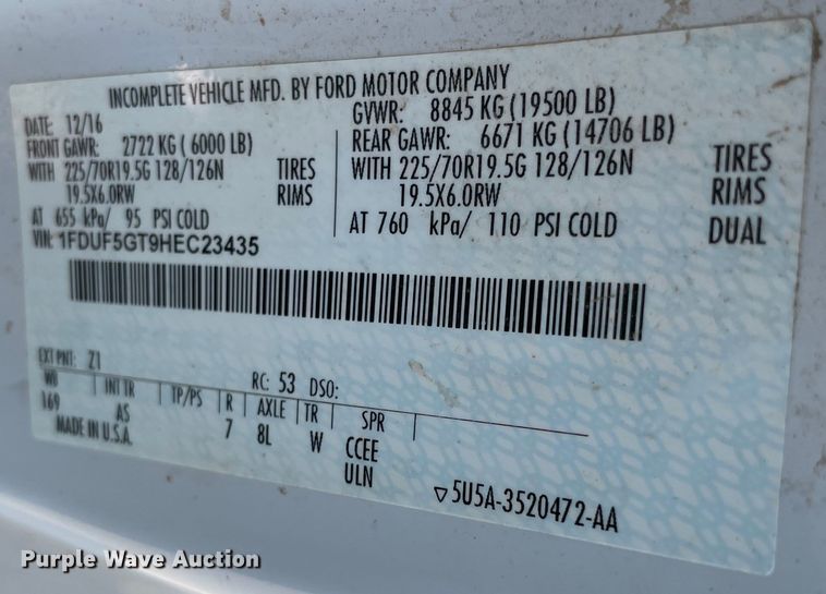 image for item MR9343 2017 Ford F550 Super Duty XL  utility / service truck