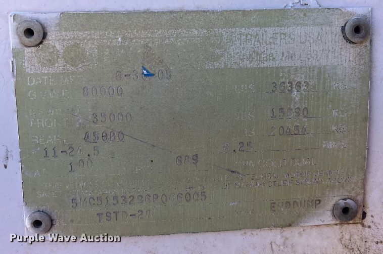 image for item DQ4875 2006 CPS TSTD28  end dump trailer