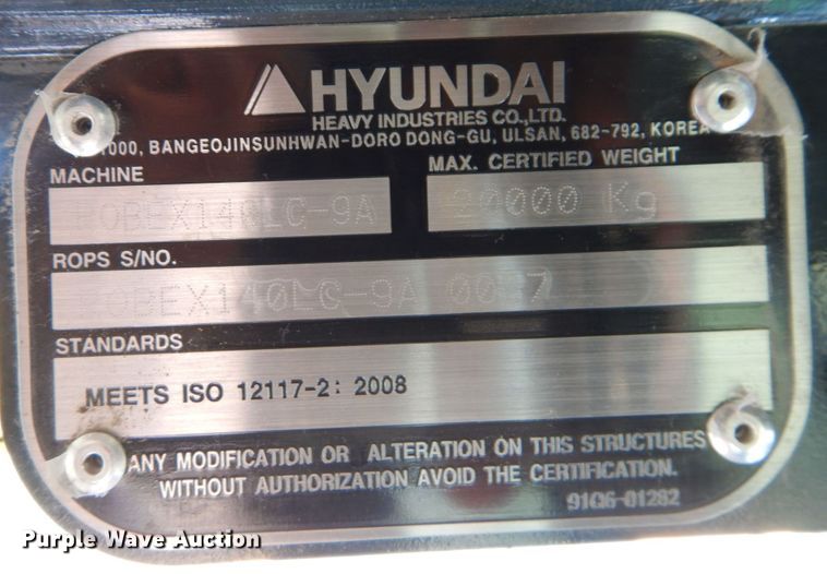 image for item DS1417 2014 Hyundai Robex 140LC-9A  excavator