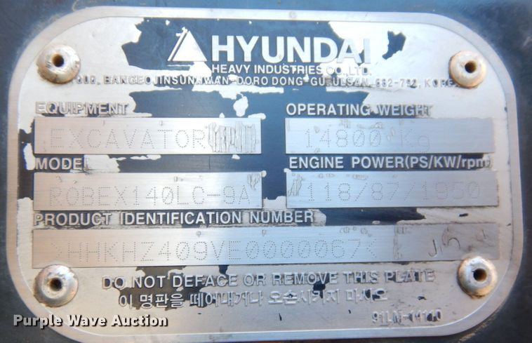 image for item DS1417 2014 Hyundai Robex 140LC-9A  excavator