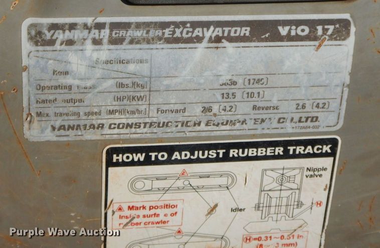 image for item HF9383 2013 Yanmar VI017  mini excavator