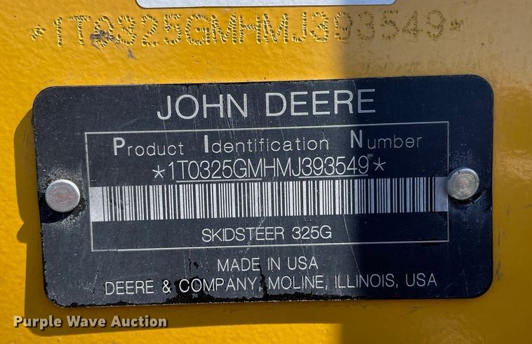 image for item JC9913 2021 John Deere 325G  tracked skid steer loader