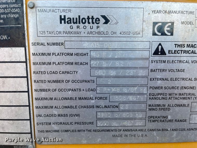 image for item JD9304 2015 Haulotte 4527A  boom lift