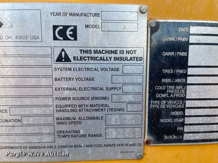 image for item JD9304 2015 Haulotte 4527A  boom lift