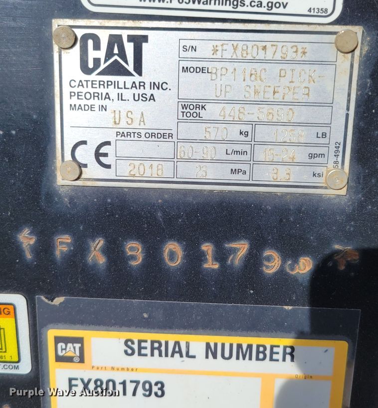 image for item JZ9109 2018 Caterpillar BP118C  skid steer sweeper