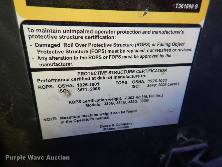 image for item KP9467 2016 John Deere 333G  tracked skid steer loader