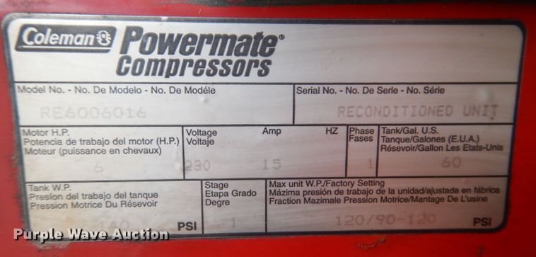 image for item KW9420 1998 Coleman Powermate  air compressor