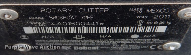 image for item KW9428 2011 Bobcat Brushcat 72HF  skid steer rotary mower