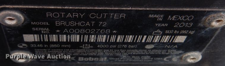 image for item KW9429 2013 Bobcat Brushcat 72  skid steer rotary mower