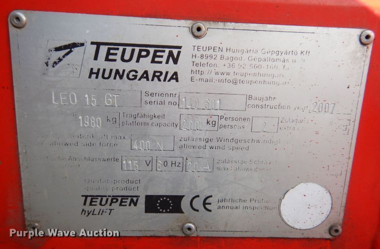image for item KW9475 2007 Teupen LE15GT  boom lift