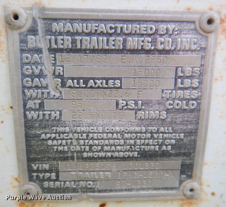 image for item KW9510 1992 Butler EW2850  pole trailer