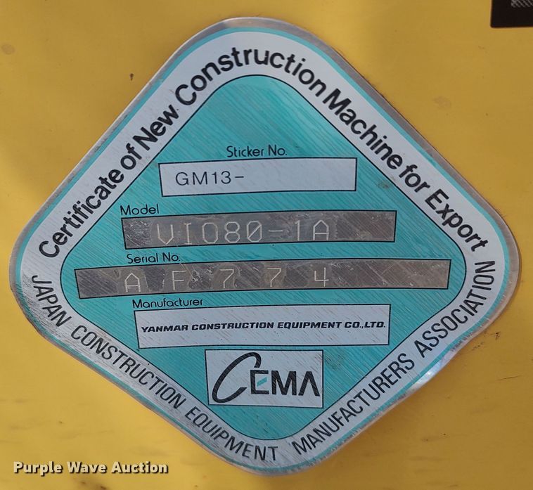 image for item LK9879 2018 Yanmar VIO80-1A  mini excavator