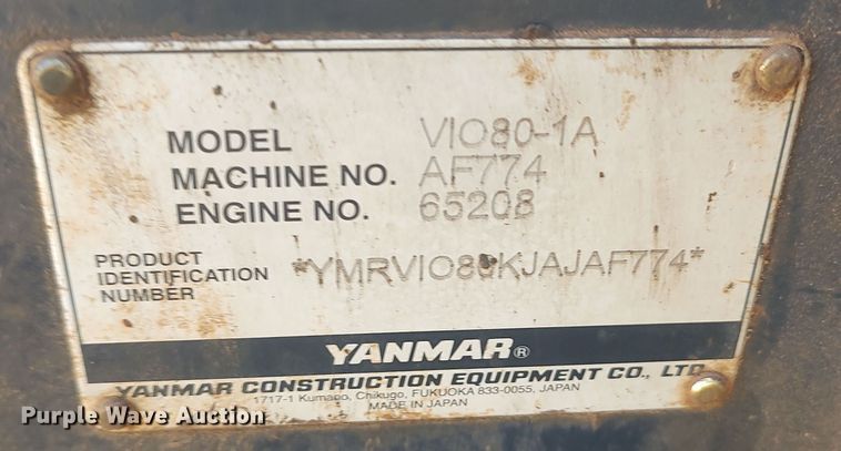 image for item LK9879 2018 Yanmar VIO80-1A  mini excavator