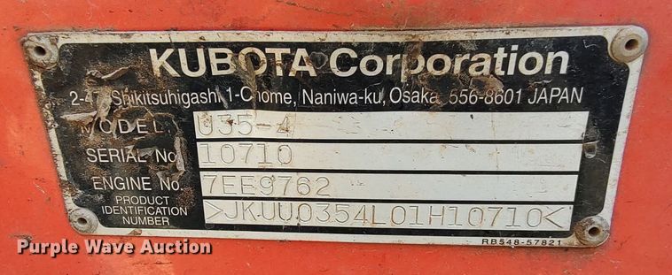 image for item LK9885 2014 Kubota U35-4  mini excavator