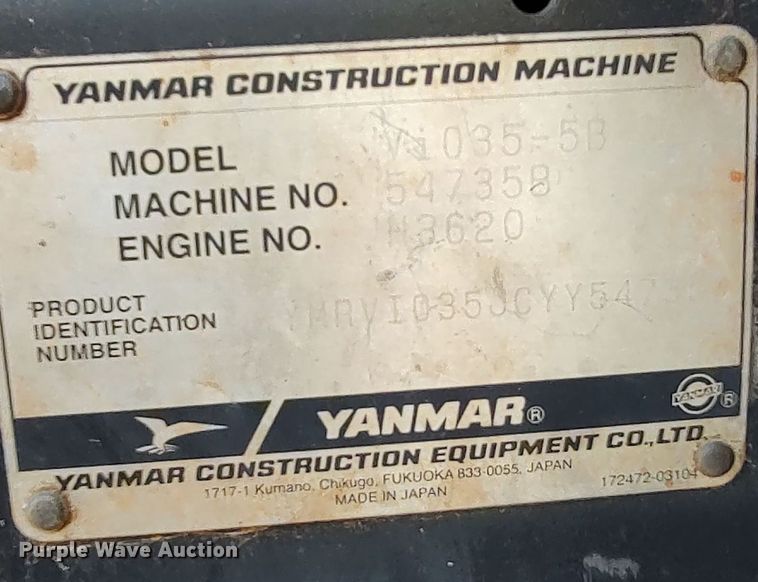 image for item LK9887 2012 Yanmar ViO35-5B  mini excavator
