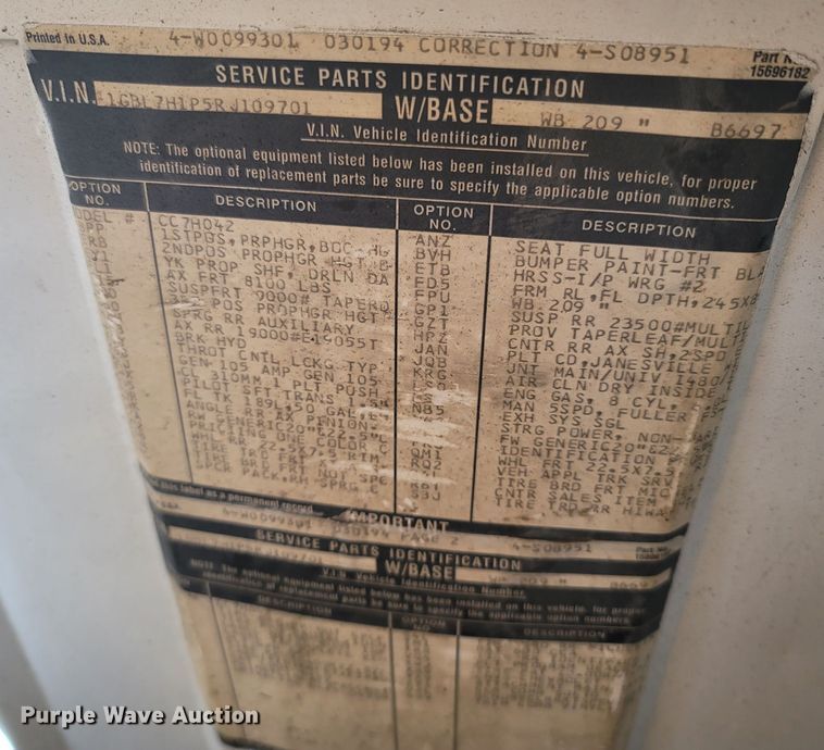 image for item LN9618 1994 Chevrolet Kodiak  scissor lift dump truck