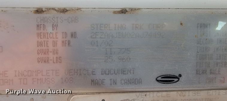 image for item LO9232 2002 Sterling Acterra M7500  vacuum truck