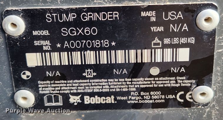 image for item MK9421 Bobcat SGX60  skid steer stump grinder