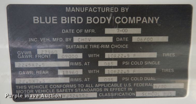 image for item DM3164 2001 Chevrolet Blue Bird  school bus