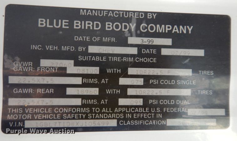 image for item DM3200 1999 Chevrolet Blue Bird  school bus
