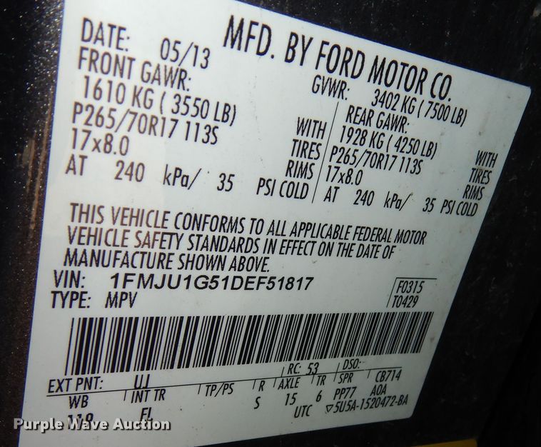 image for item DM3227 2013 Ford Expedition XL  SUV