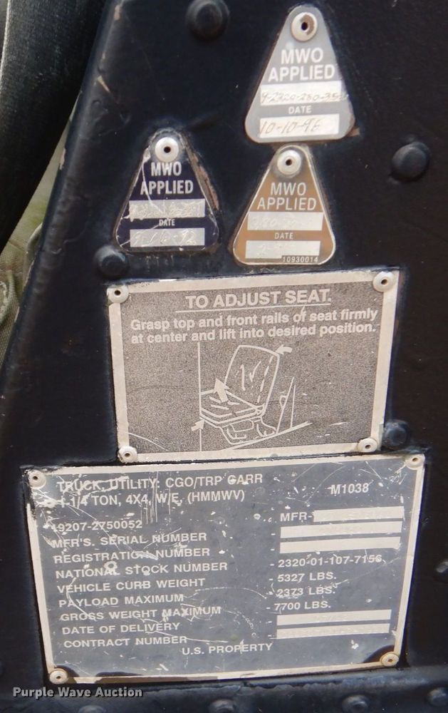 image for item DO1627 1992 Am General M1038  SUV