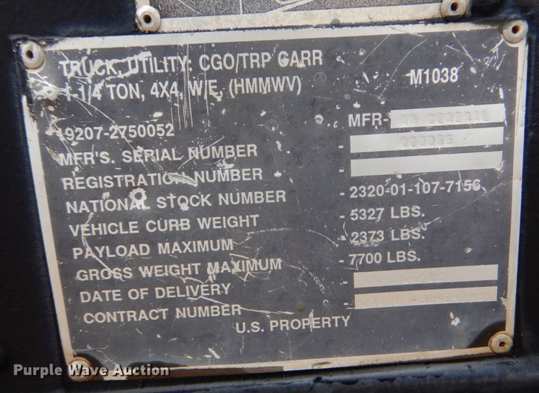 image for item DO1627 1992 Am General M1038  SUV