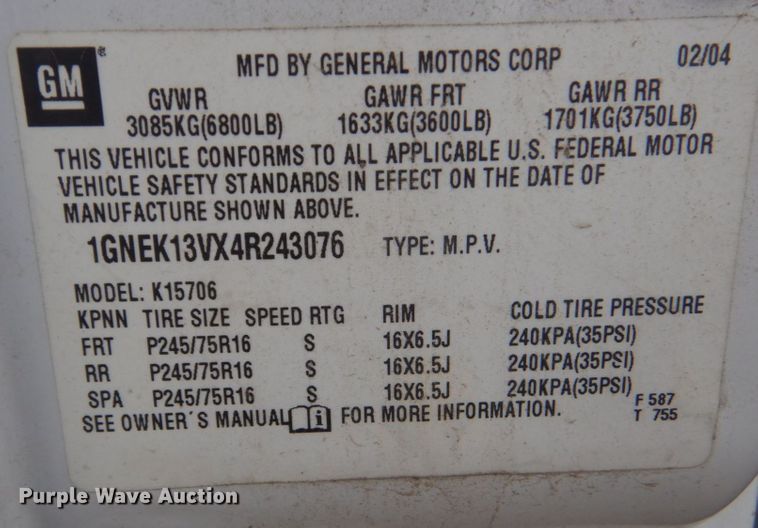 image for item DO1630 2004 Chevrolet Tahoe  SUV