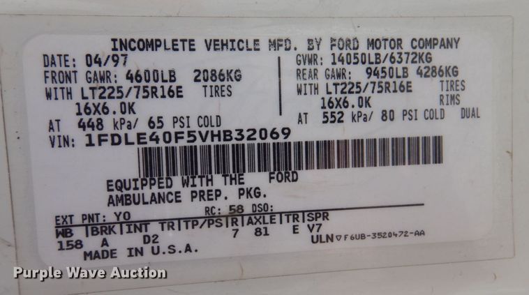 image for item DP0322 1997 Ford E450  ambulance