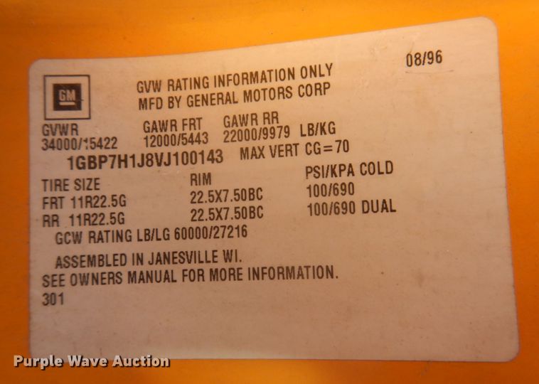 image for item DP0361 1997 Chevrolet C8500  dump truck