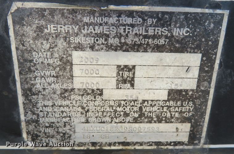 image for item DR0148 2009 Jerry James 18CH  utility trailer