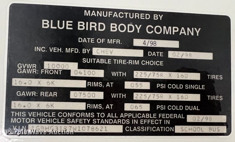 image for item HX9981 1998 Chevrolet Express G3500  school bus