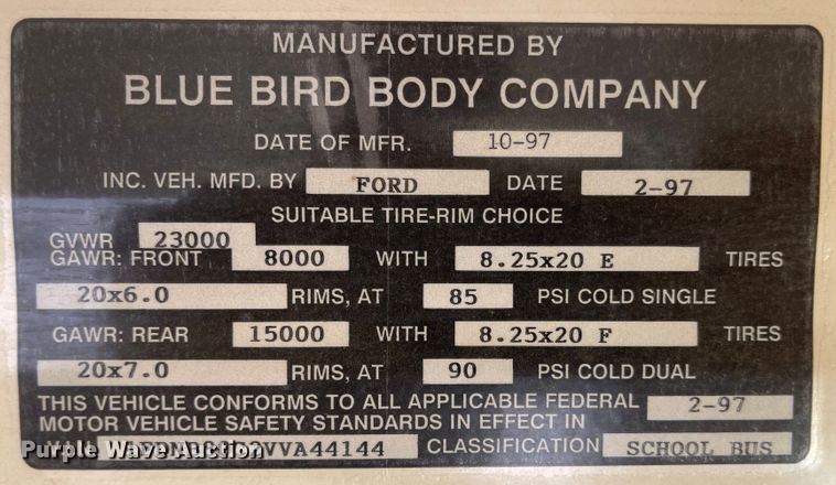 image for item JD9253 1997 Blue Bird  school bus