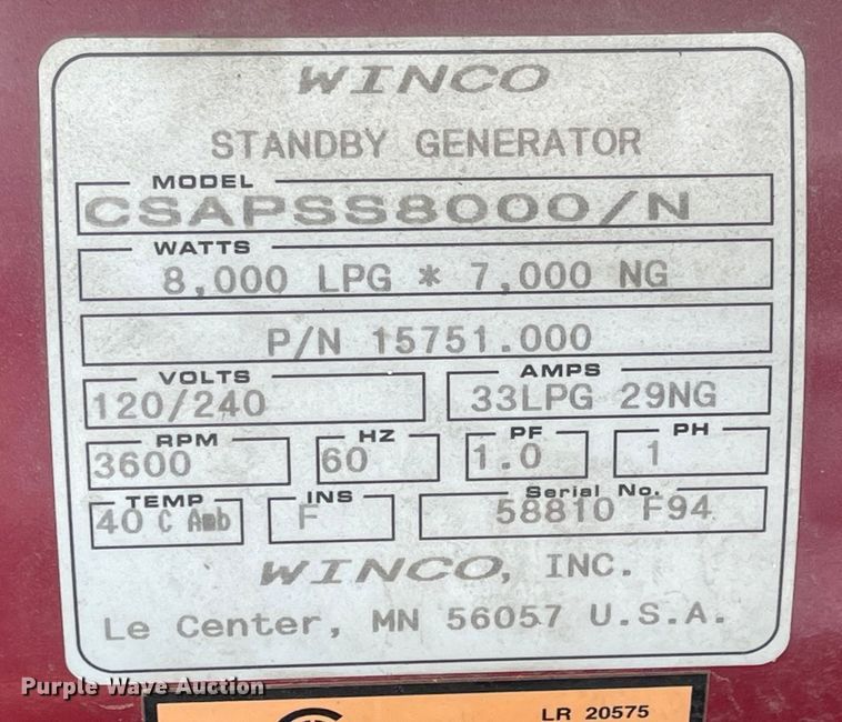 image for item JD9275 Winco  generator