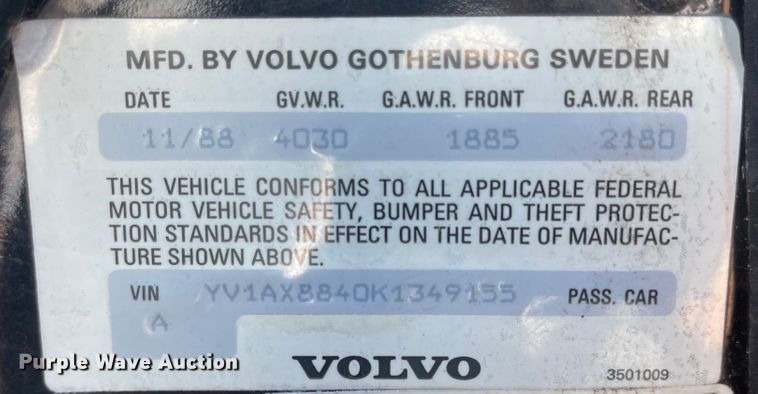 image for item JD9297 1989 Volvo 240 DL