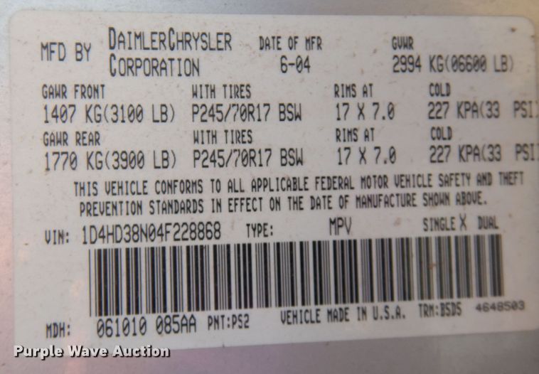 image for item KO9960 2004 Dodge Durango  SUV