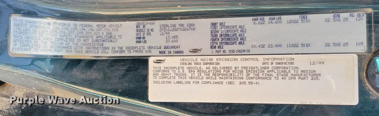 image for item KW9499 2000 Sterling L7500  crane truck