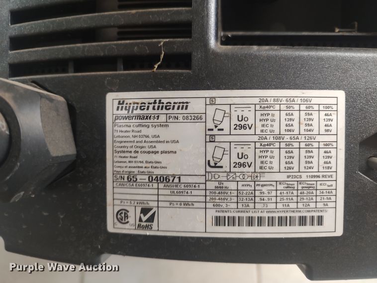 image for item LK9919 Hypertherm Powermax 65  plasma cutter