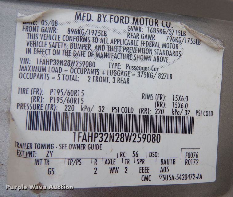 image for item LU9614 2008 Ford Focus SE