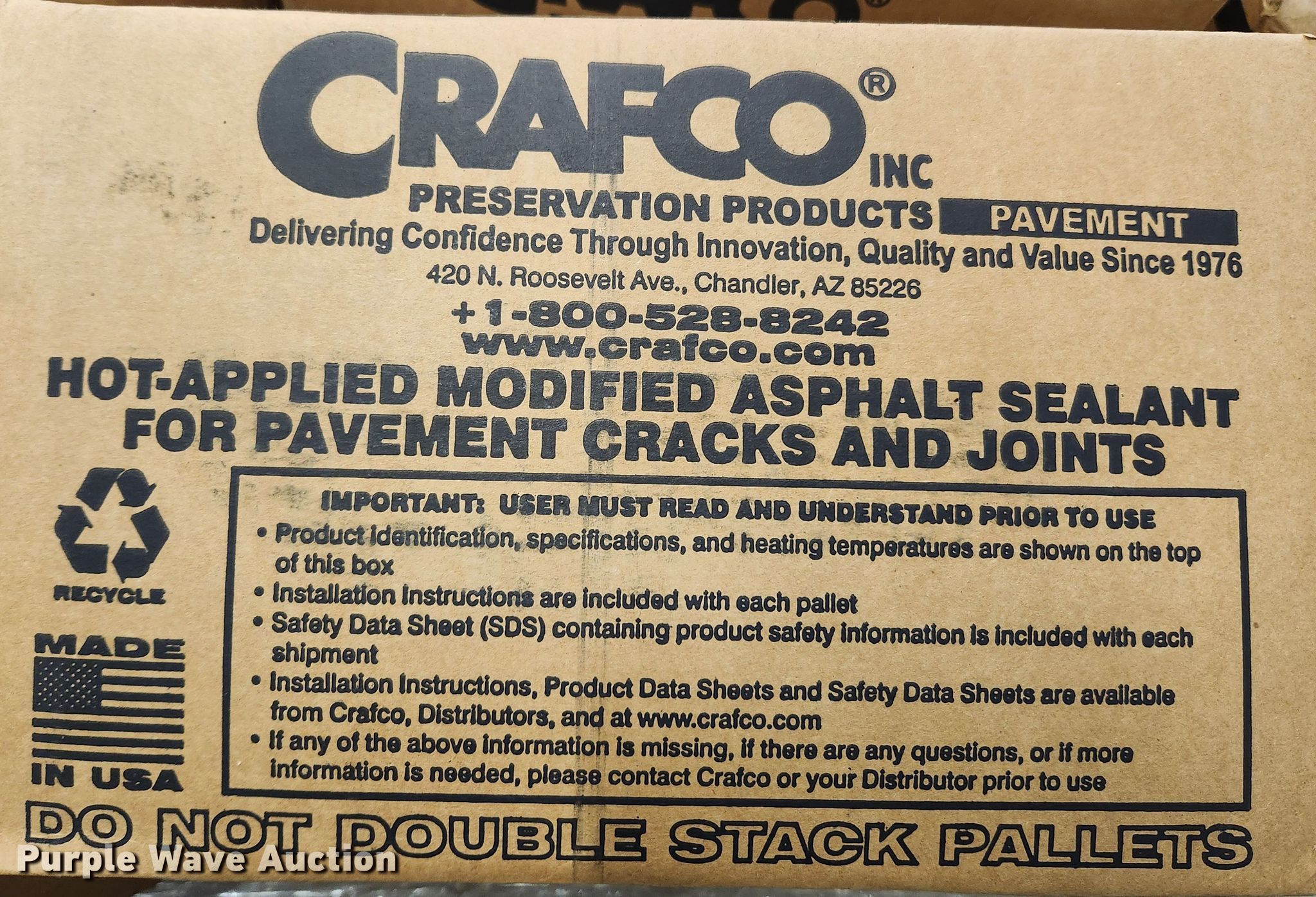 (284) boxes of Crafco RoadSaver 211 asphalt sealant in Hazelwood, MO