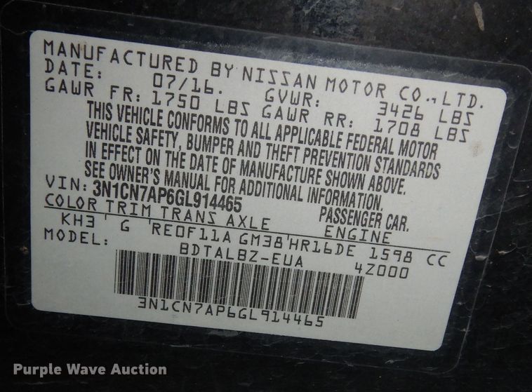 image for item DI6766 2016 Nissan Versa SV