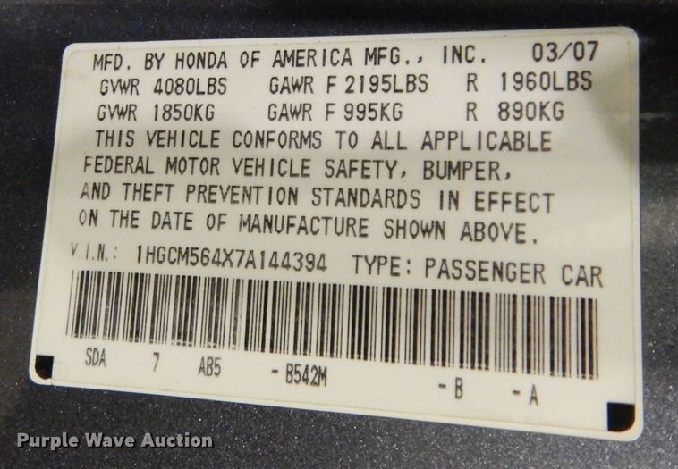 image for item DI6774 2007 Honda Accord LX