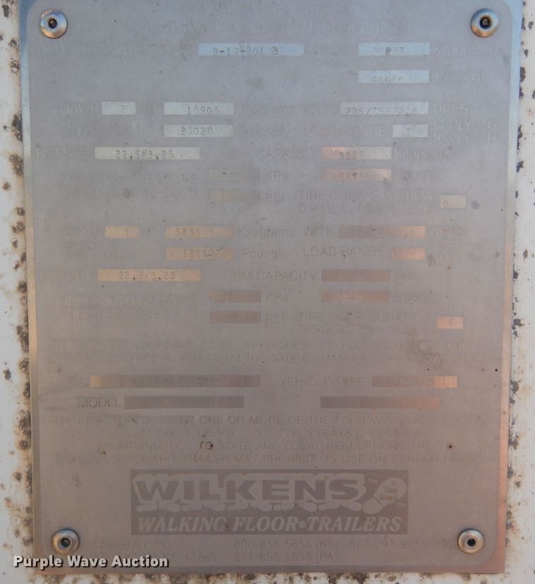 image for item DM3208 2014 Wilkens OF2WA22BCFSTU  walking floor trailer