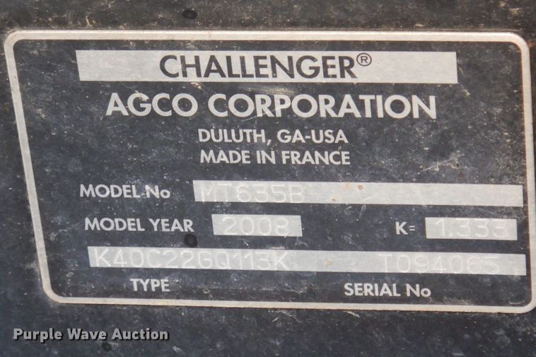 image for item DP0368 2008 Challenger MT635B  MFWD tractor