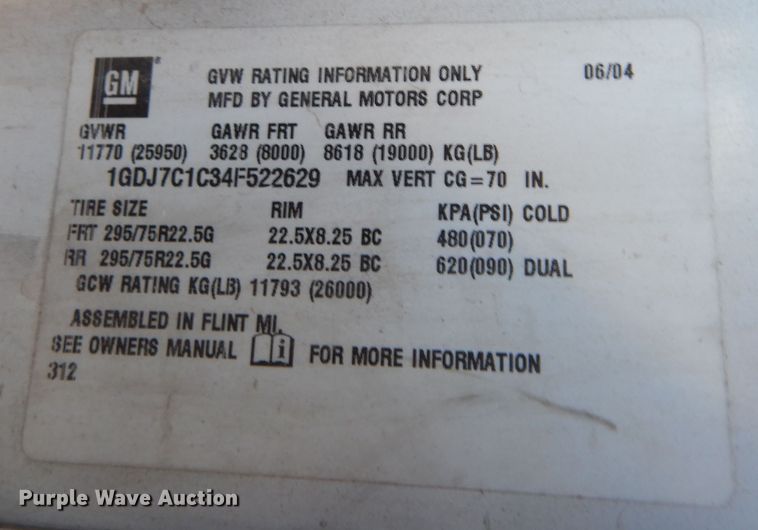 image for item DI6753 2004 GMC C7500  flatbed truck