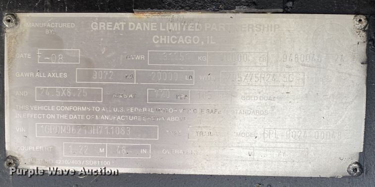 image for item DN8009 2009 Great Dane SPL-0024-00048  flatbed trailer