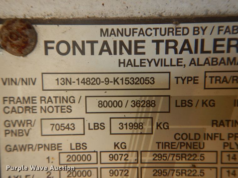 image for item DO1593 2019 Fontaine HCR5212WSA  flatbed trailer